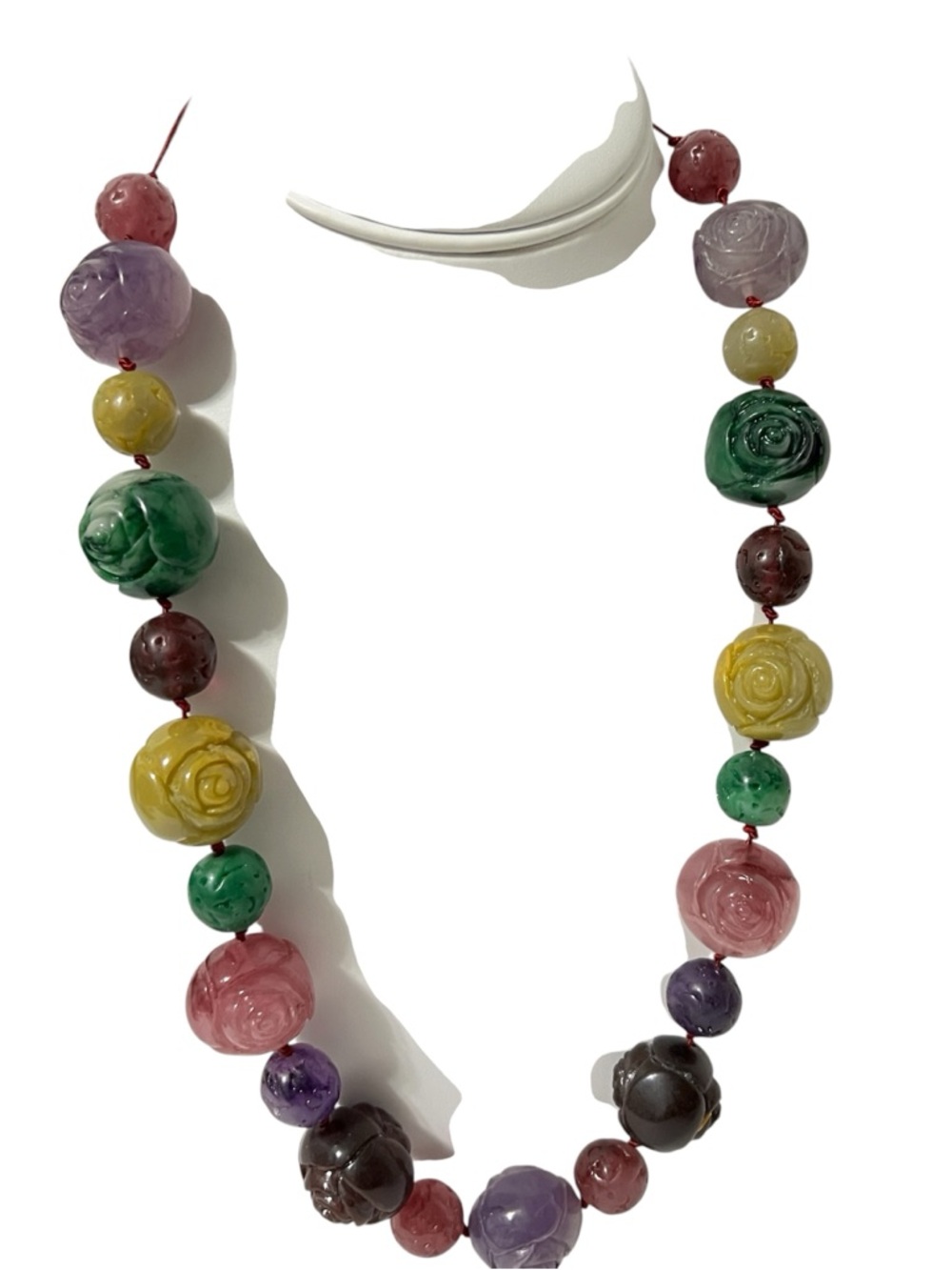 Multi-Color Rose Carved Bead Necklace - Women Jewelry